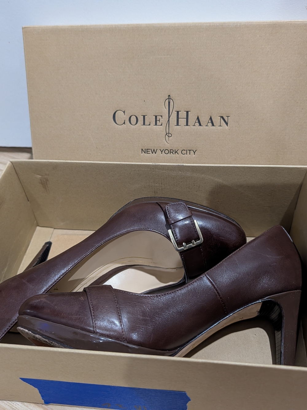 Cole Haan Brown Leather Platform Pumps Size 7.5B | Classic Career Heels - Picture 2 of 6